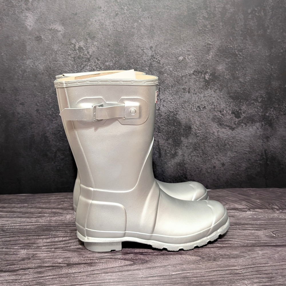 Hunter Original Short Rain Boots Metallic Silver New in Box Women Size 8 - Picture 5 of 11